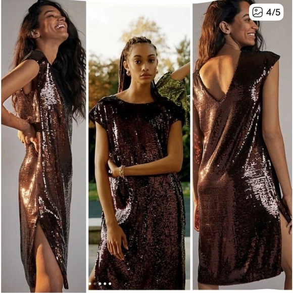 MARVE CHOCOLATE BROWN SEQUIN FORMAL/COCKTAIL NEW YEARS DRESS. - Picture 7 of 7